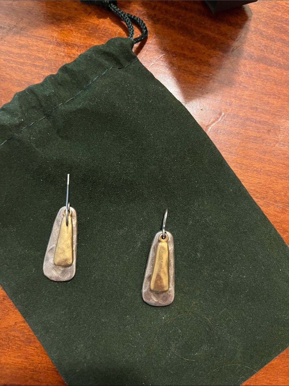 Two-Tone Teardrop Dangle Earrings — Brass & Silver Finish